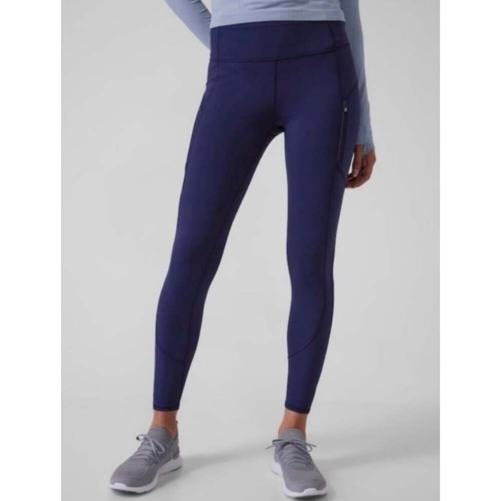 Athleta Rainier Tight Leggings Women’s Medium Navy Blue High Rise Zip Pockets